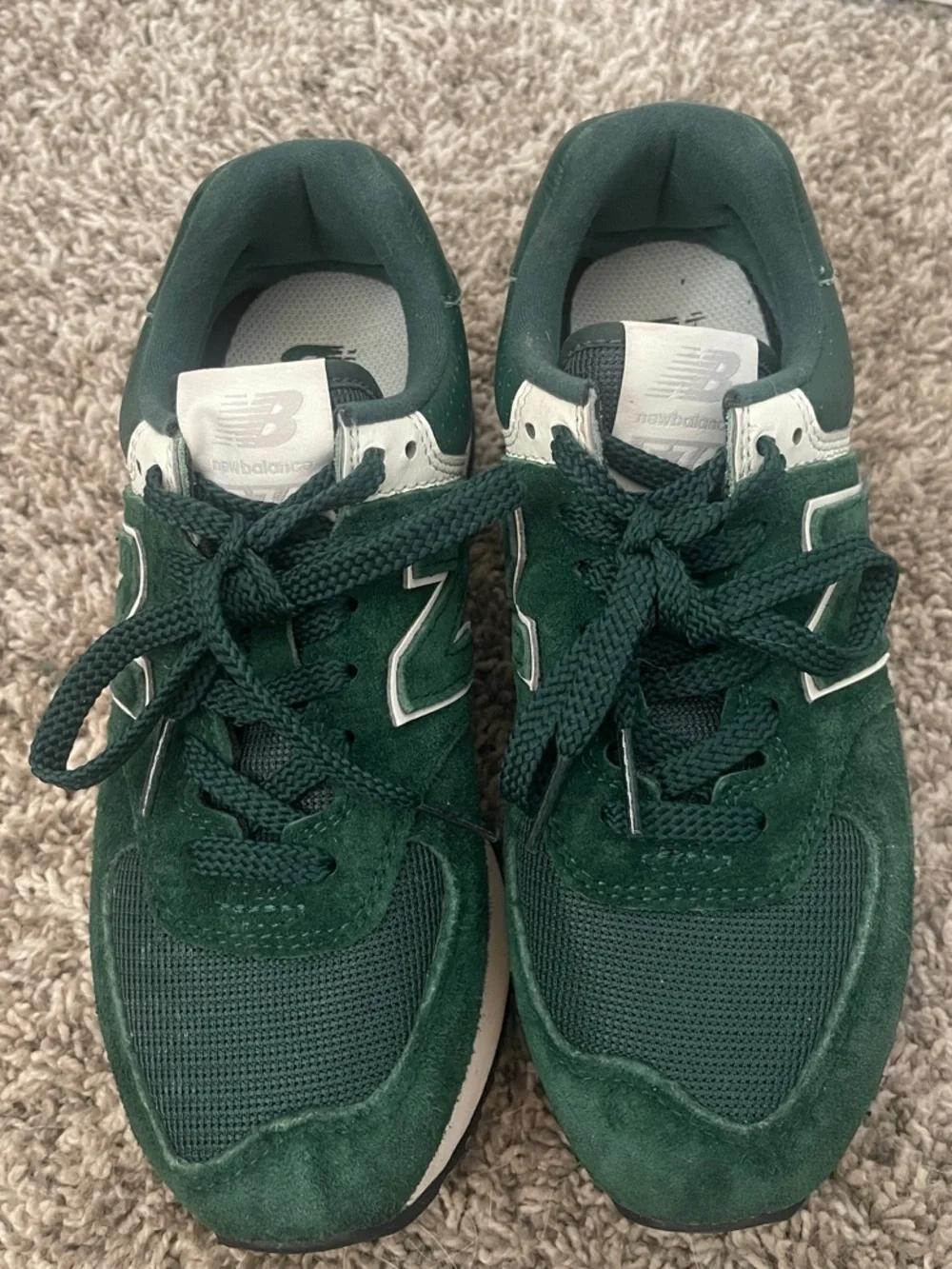 New Balance Men’s Dark Green Suede Platform Sneakers with White Trim
